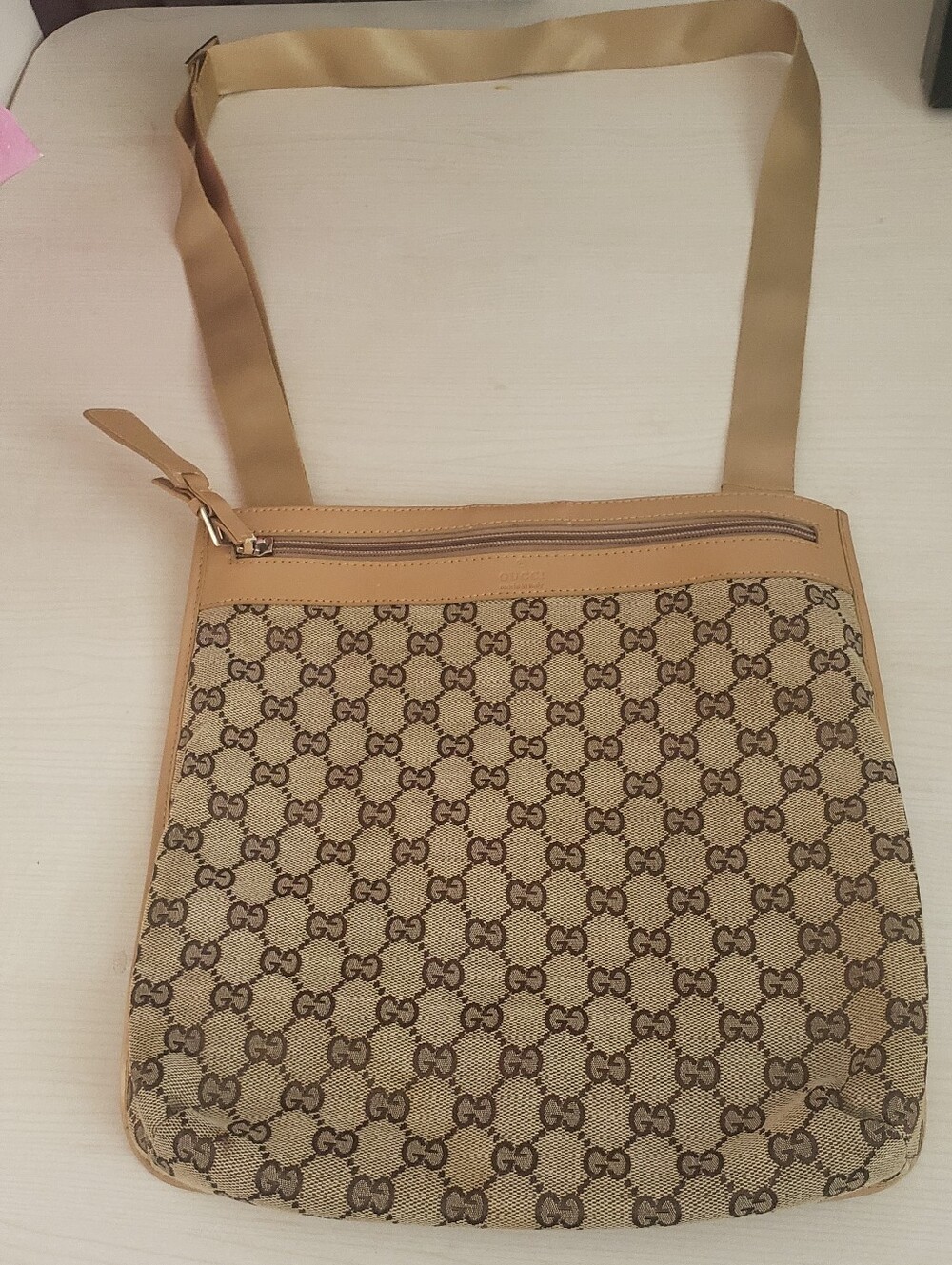 Gucci Beige Brown GG Monogram Crossbody Bag